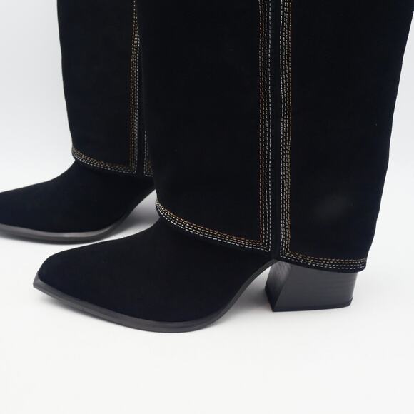 NEW Nine West Women's 8.5 Rimepy Foldover Boot Black Suede Block Heel - Picture 3 of 13